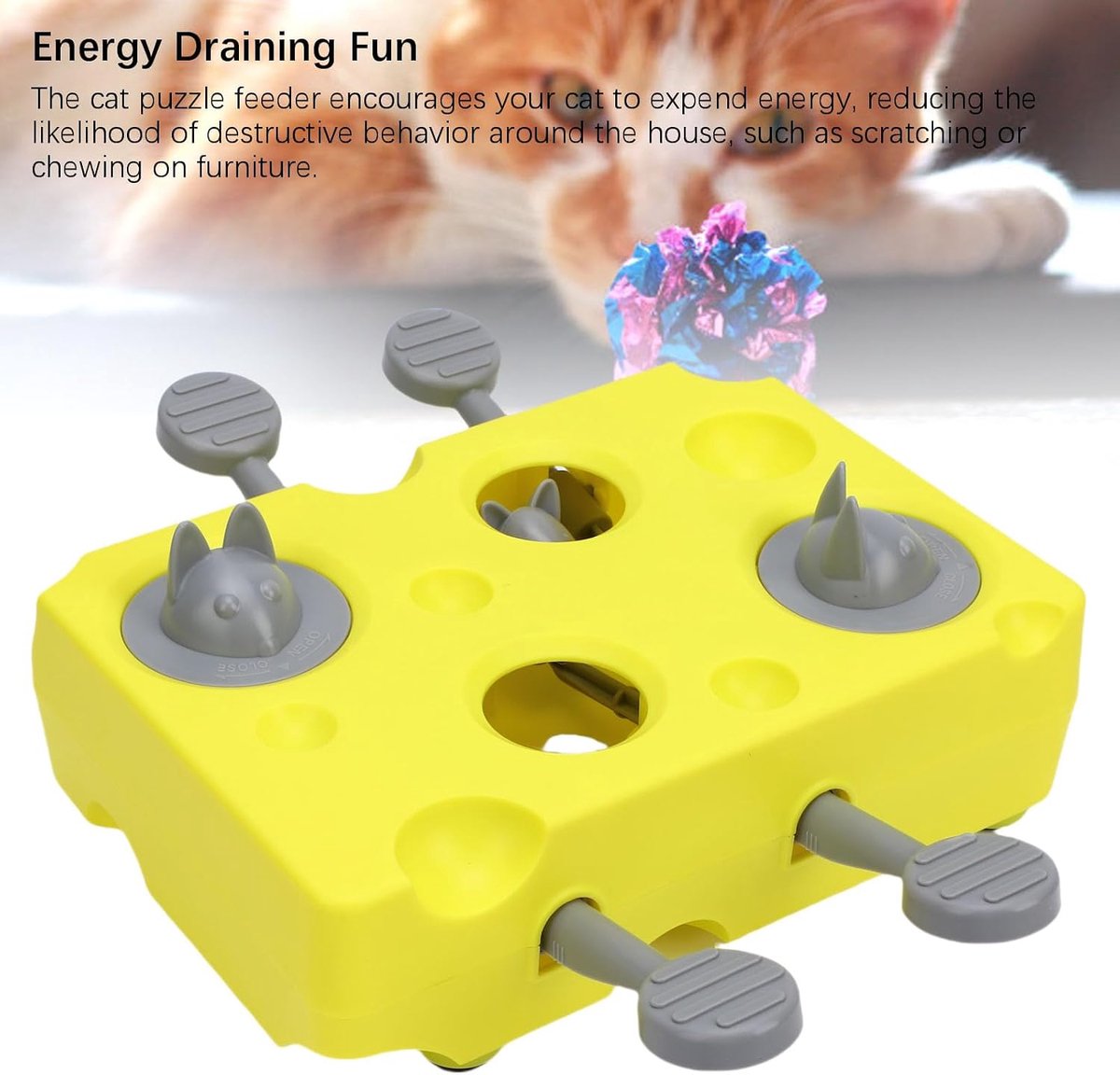 Kattenpuzzel Voerbak - Interactief Voedselspel - Mentale Stimulatie - Vertraagt Eetgedrag - 235x165x7cm - Geel