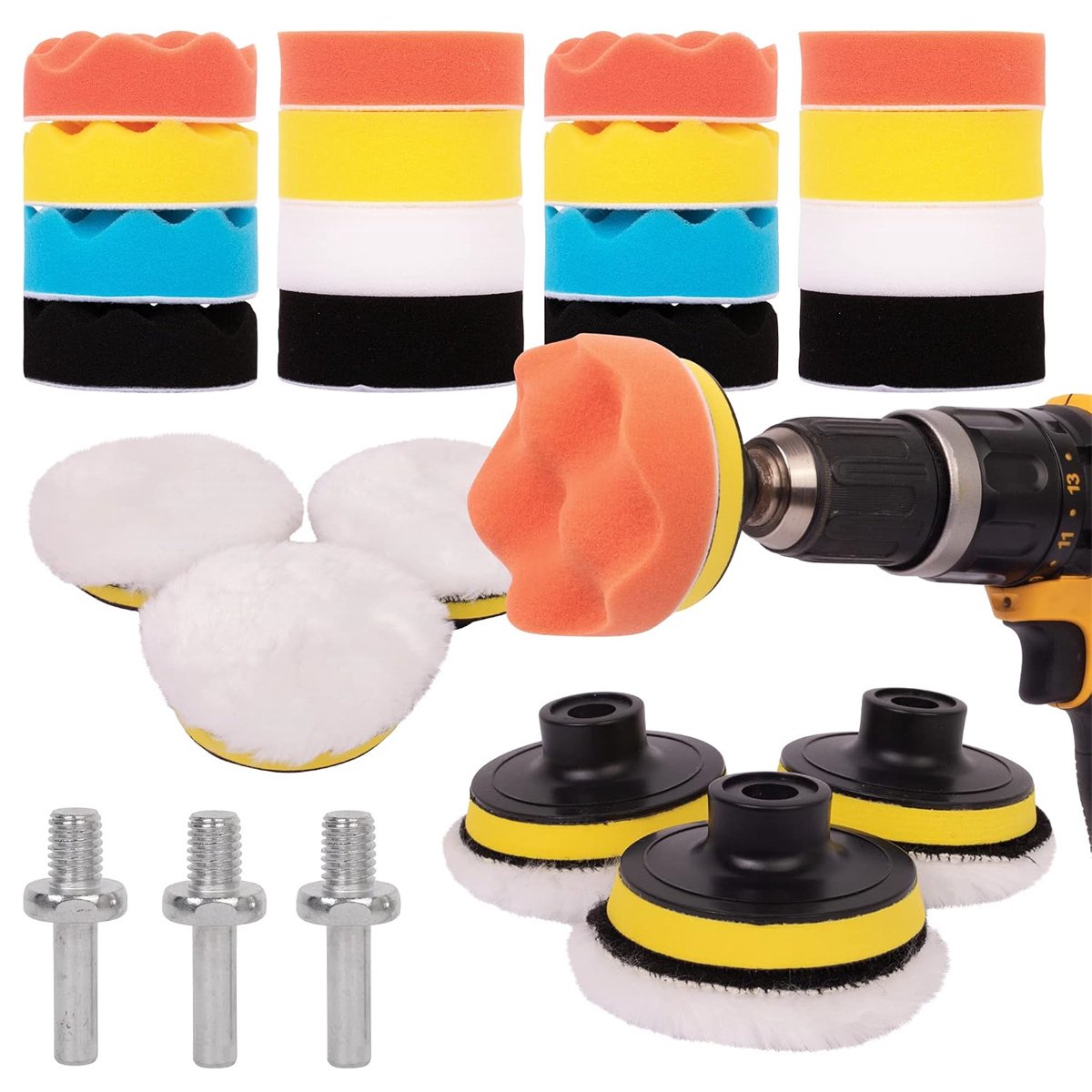 carmdering - 25-Delige Profi Polijstset - Auto Poetsdoeken Assortiment - Polijstpads Kit - Verschillende Diktes Voor Fijn Tot Grof Polijsten - Wasbaar En Herbruikbaar Materiaal - Ideaal Voor Auto Meubels En Instrumenten
