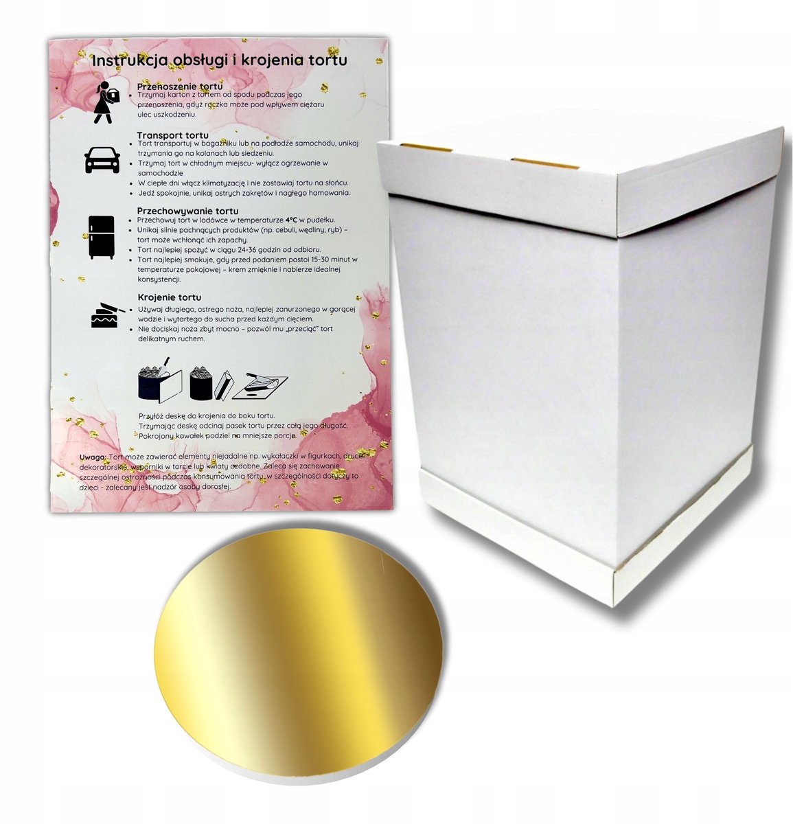 Taartdoos 31x31x45cm met Gouden Styrodur Taartonderlegger 30cm