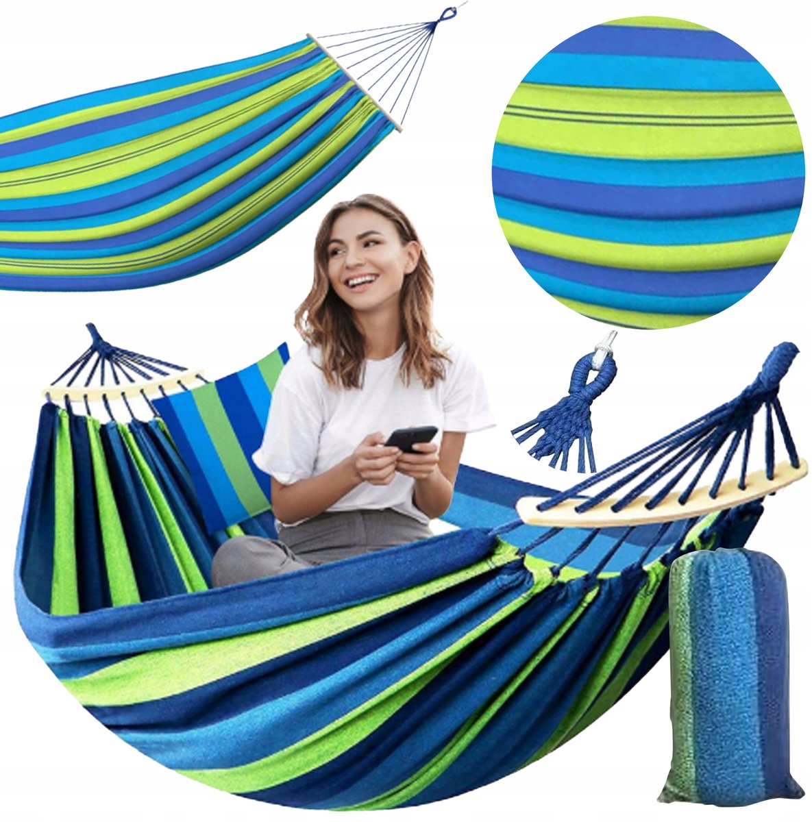 Grote 2-persoons hangmat met uitgestrekte stokken - 260x150 cm XXL
