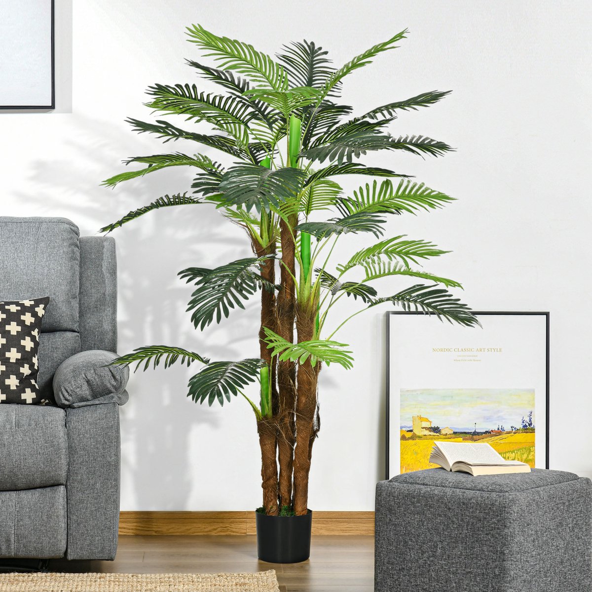Kunstplant Kunstpalm 160 Cm Met 36 Takken Kunststof Groen Voor Binnen En Buiten In Pot Realistische Decoratie