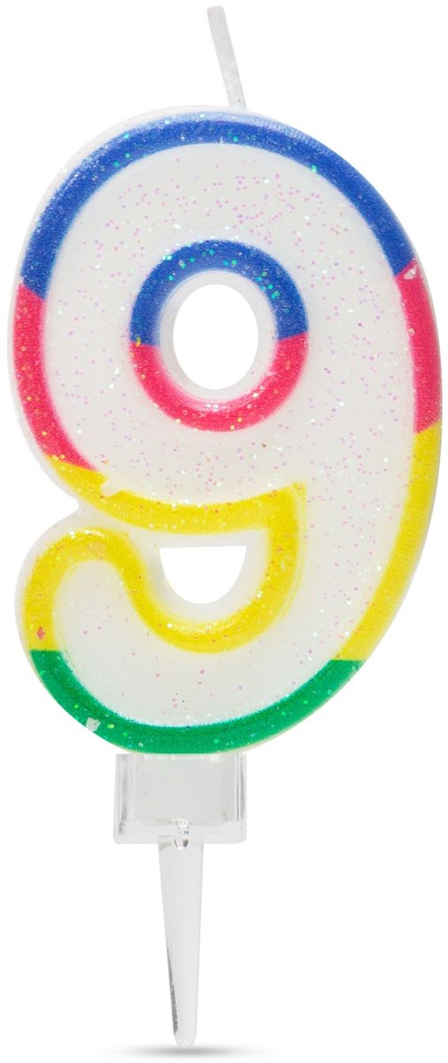 Verjaardagskaars Cijfer 9 voor Taart, Decoratie en Cadeau, 7x4 cm [56181-9]