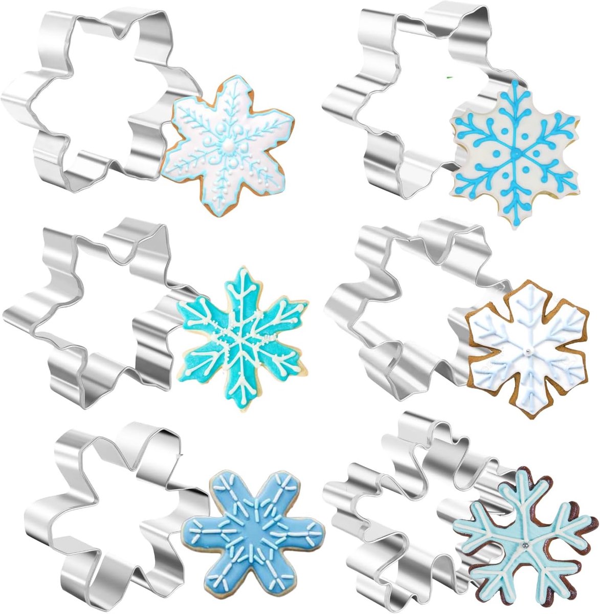 Koekjesuitsteekvormen sneeuwvlokken - set van 6 - roestvrij staal - leuk voor kerst en feesten - ShopVlot