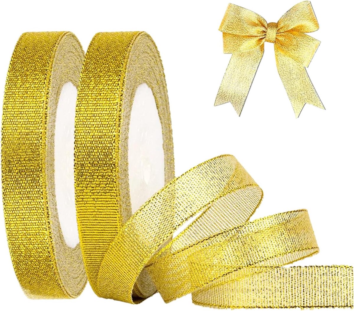 geschenkverpakkingslint 20 mm - gouden organza - 2 rollen van 22 m - ideaal voor cadeauverpakking - ShopVlot