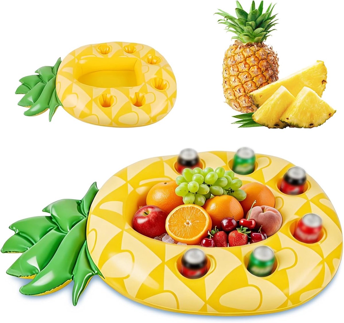 Opblaasbare bekerhouder ananas - drijvend - voor zwembadfeest - grote capaciteit - ShopVlot