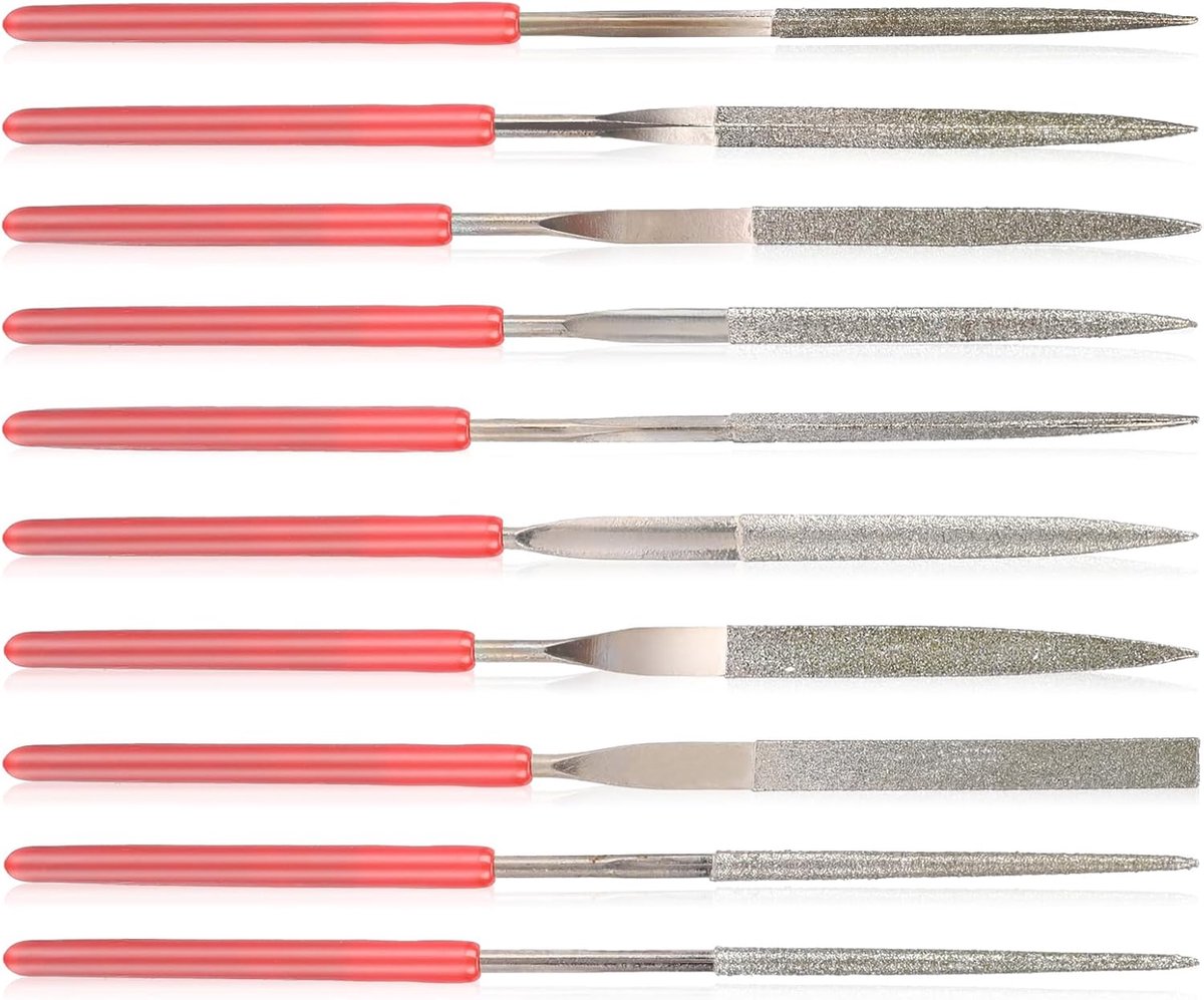 Mini files set 10 delige - diamant gecoate naaldbestanden - rubberen handgreep - ideaal voor metaal en hout - ShopVlot