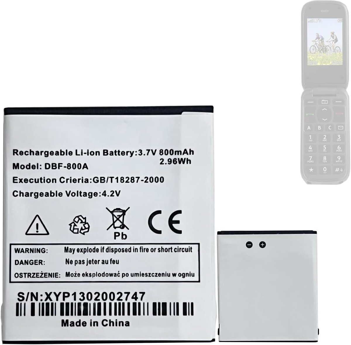 Vervangende batterij DBF-800A DBF-800B DBF-800C - Compatibel met Doro PhoneEasy 613/621/623/624/626/631/632 - ShopVlot