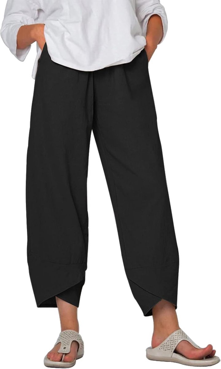 Zomerbroeken dames 7/8 - linnen/cotton - elastische hoge taille - perfecte casual stijl - SnelShoppen