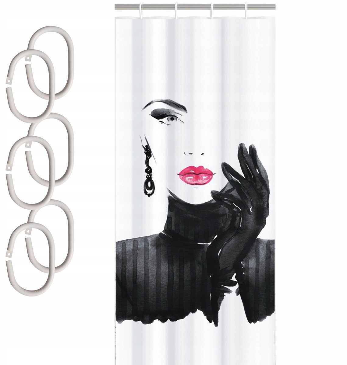 Douchegordijn Textiel 180x200cm 3D Print Glamour Haken