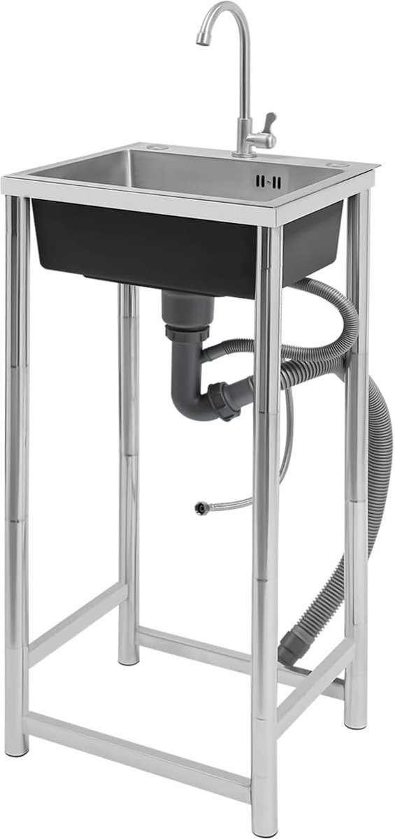 Spoelbak, multifunctionele wastafel met kraan, vrijstaande spoelbak, 45 x 40 x 22 cm, mobiele spoelbak, geluidsarm, keukenspoelbak voor restaurant, wasruimte, garage, buiten