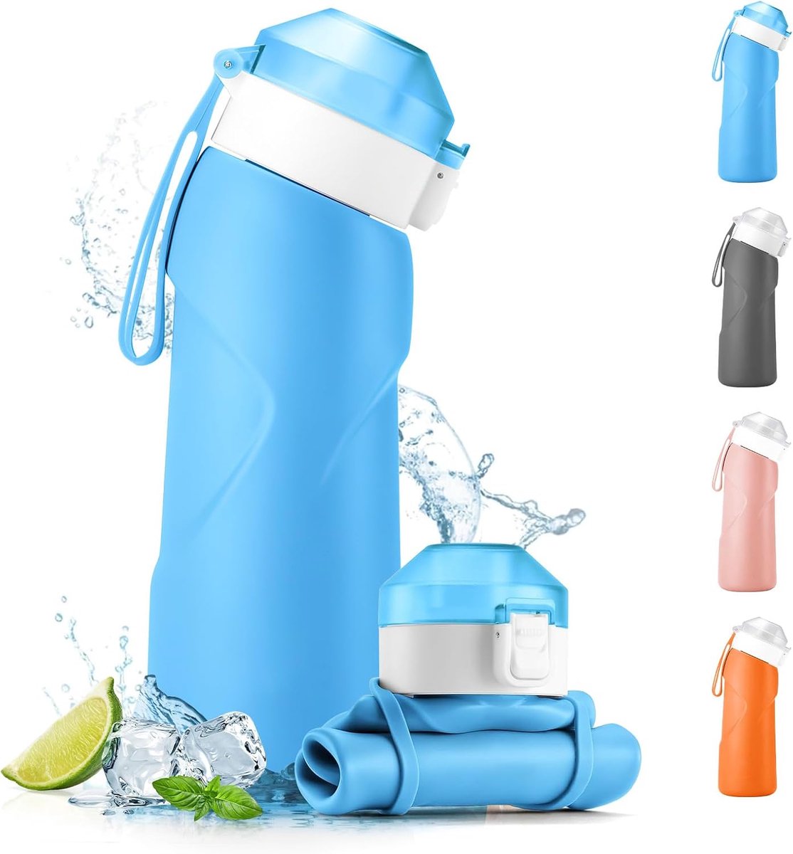 waterfles, Fancysky 700 ml opvouwbare siliconen drinkfles, BPA-vrij, lekvrij en draagbaar, drinkfles voor buiten, geschikt voor reizen, kamperen, sporten en woon-werkverkeer. (Blauw)