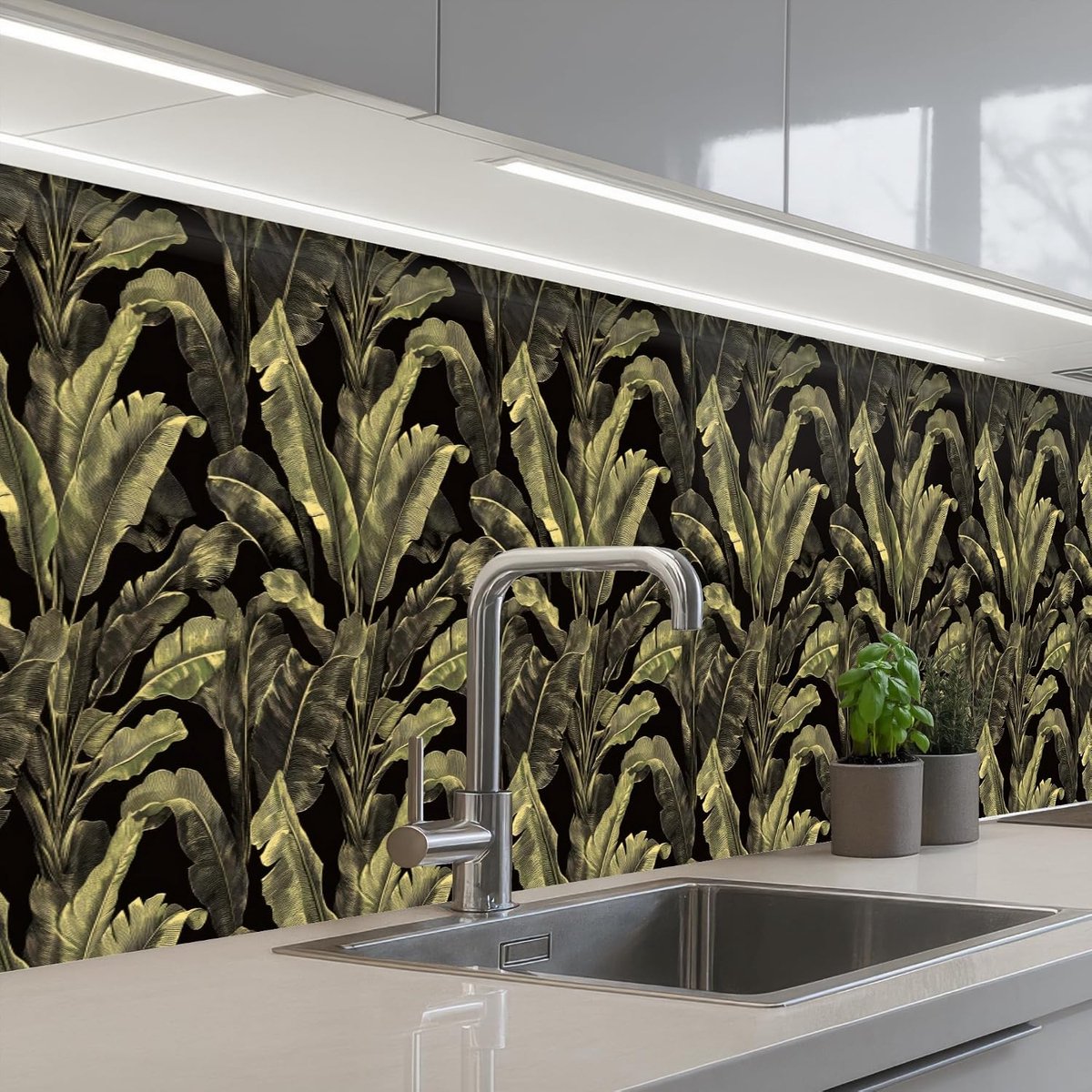 Keukenachterwand 60x350 cm zelfklevend keuken decoratie accessories home kitchen spatscherm Botanisch - Bladeren - Groen