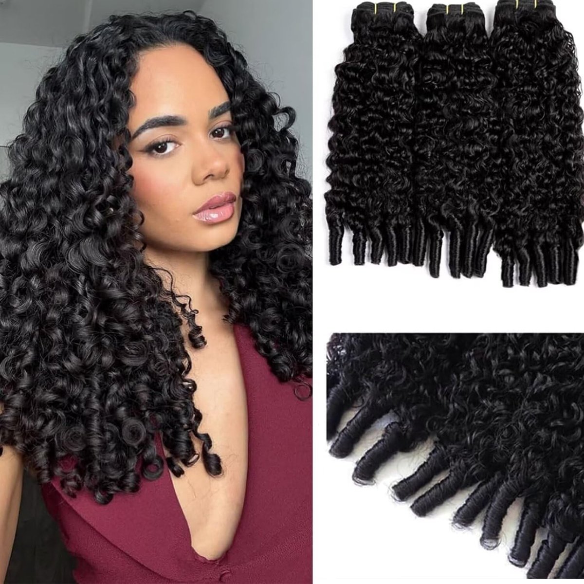 Curly Menselijk Haar Bundels 55, 55, 55 cm, 12A Quick Weave Bundels met spiraal Curly End 100% onbewerkte haarextensies kunnen worden geverfd, kunnen worden gestyled, houdt krullen goed