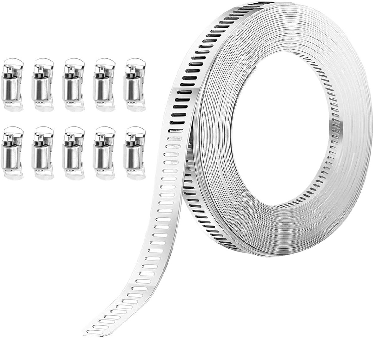 5m RVS slangklemmen, DIY slangklemmenset met 10 stuks bevestigingsclips van RVS 304 voor gasleidingen en waterleidingen thuis