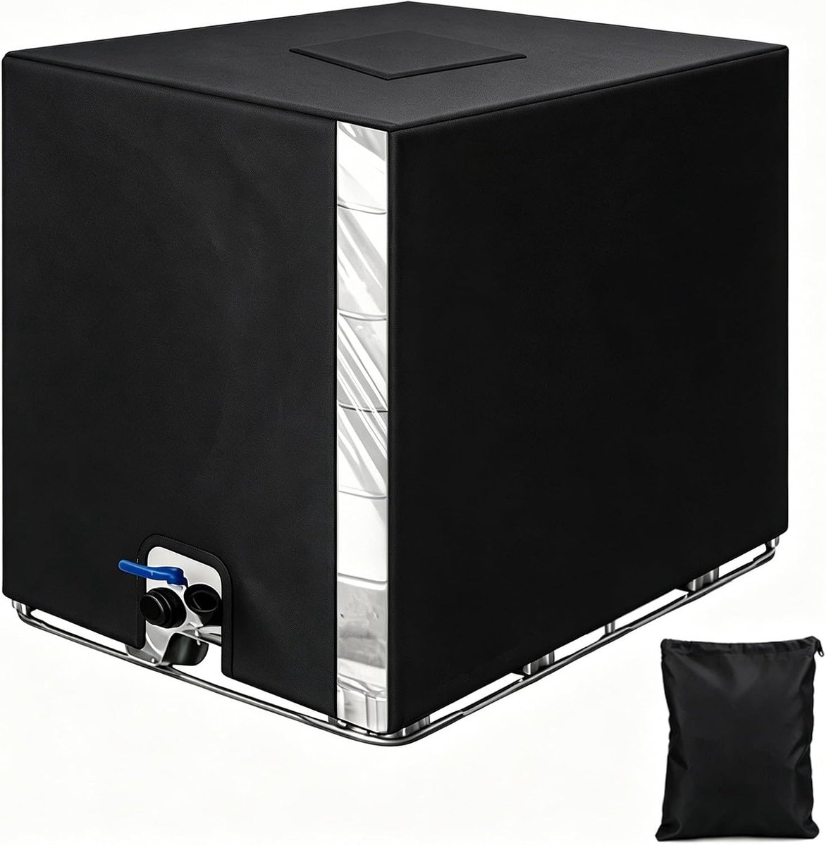1000 liter, 210D Oxford-weefsel, IBC-containerafdekking, watertank, waterdicht, winddicht, uv-bestendig, IBC-beschermhoes voor regentonnen, watertank, regenwatertank (zwart)