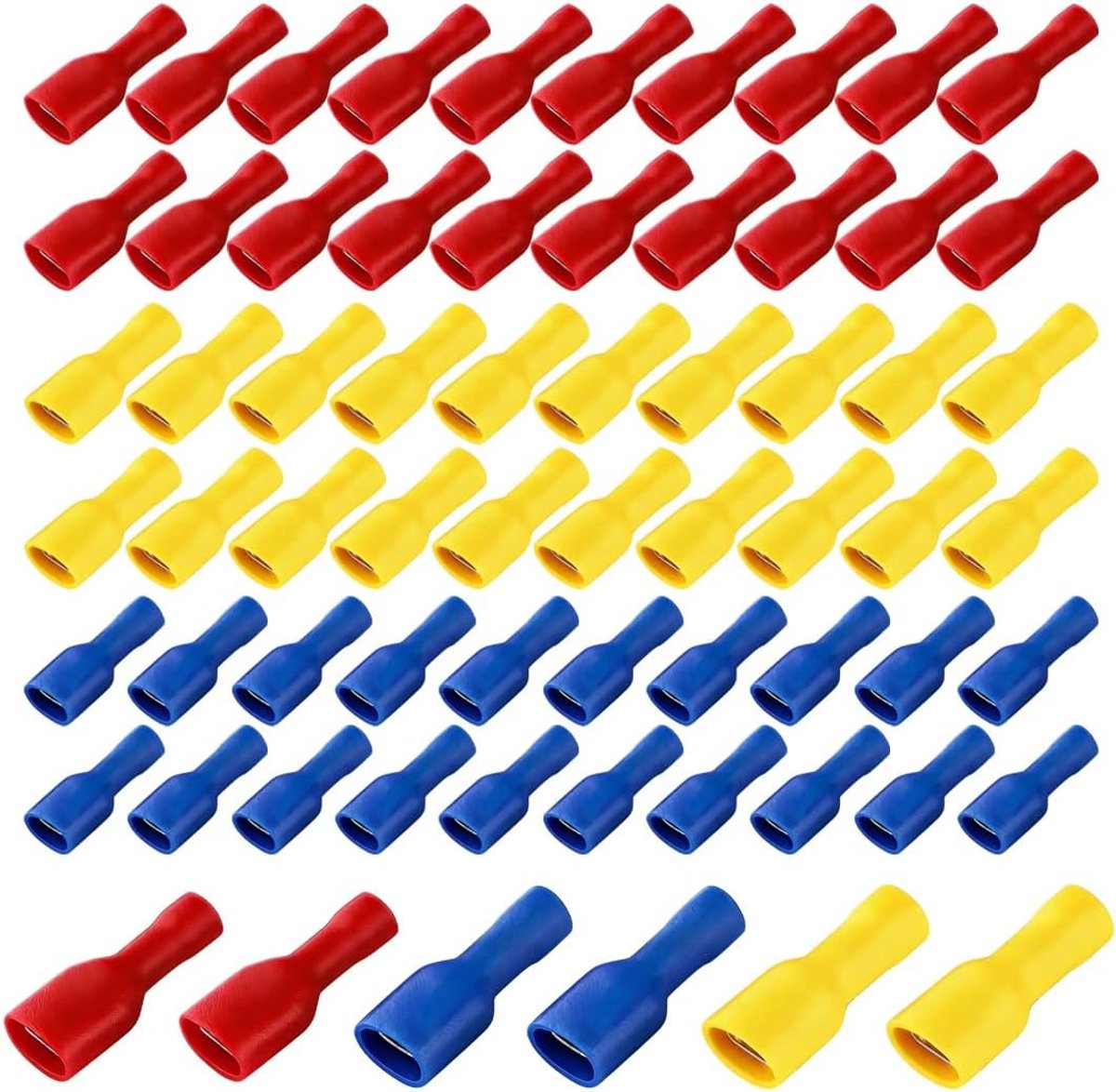 Set van 60 elektrische krimpkabelschoenen, vrouwelijke kabelklemmen met snelsluiting, volledig geïsoleerd, vinyl, 6,3 x 0,8 mm, drie soorten die overeenkomen met verschillende draadsecties