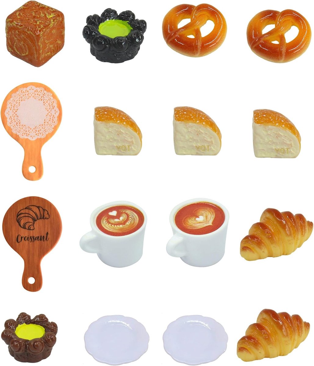 16 stuks miniatuur eten en drinken, poppenhuis accessoires, miniatuur deco hars voedsel set, mini keuken kleine poppenhuis accessoires speelgoed