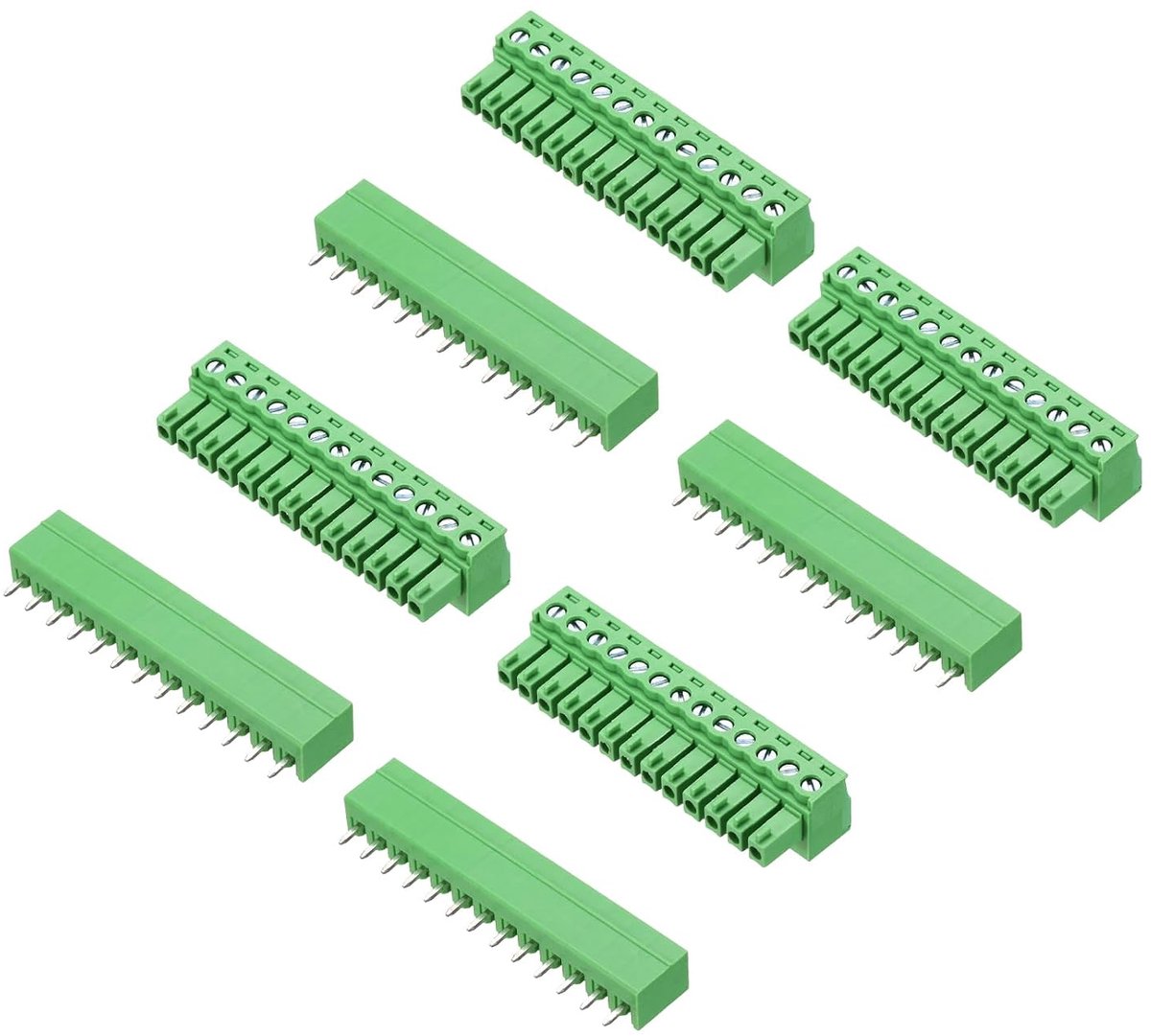 4 sets printplaat-eindblok, 300 V, 8 A, mannelijk en vrouwelijk, 13-polig, 3,81 mm afstand, blok, schroefklemmen PCB voor industrieel gebruik, elektronische projecten, groen