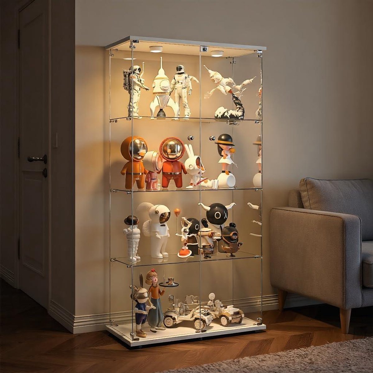 Glazen Vitrinekast - Moderne Displaykast - Collecties Presenteren - Ingebouwde Ledverlichting - 164 x 80 x 36 cm - Wit