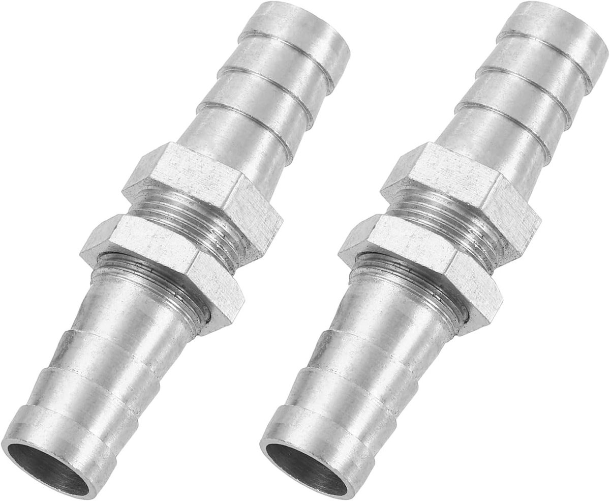 2 stuks slangaansluitingen 1/2 x 2-3/8 inch x 7/8 inch, messing zeskantige rechte verbinding, slangverbindingsstuk voor water, brandstof, lucht, zilverkleurig