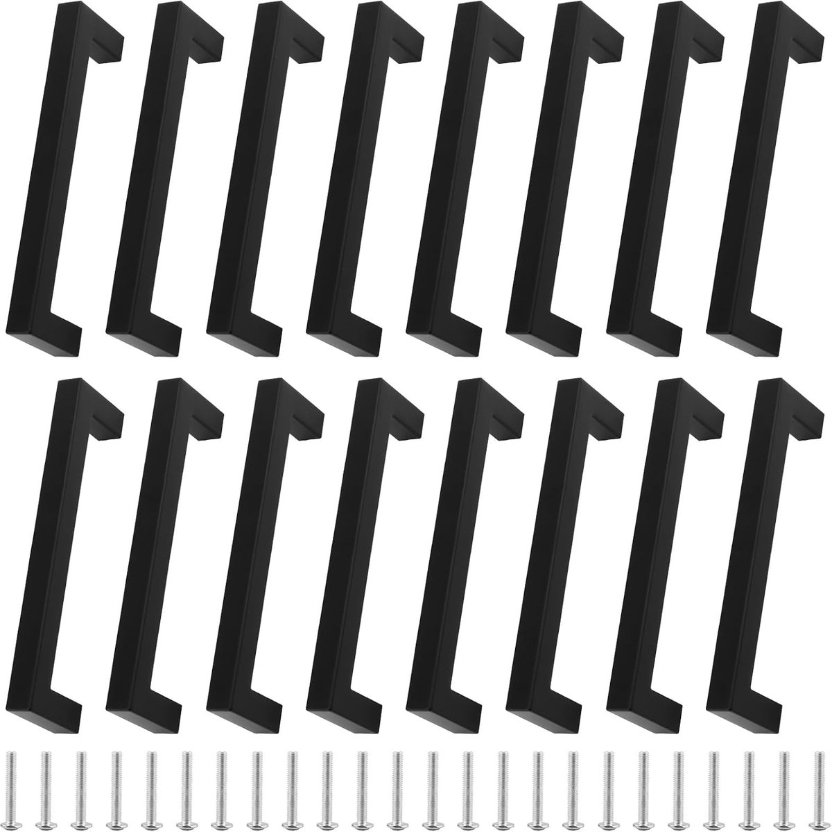 16 stuks, 140 mm, zwart, keukengrepen, roestvrij staal, kastgrepen, gatafstand, meubelgrepen, vierkante keukenkastgrepen, met schroeven, voor laden, kasten, meubels