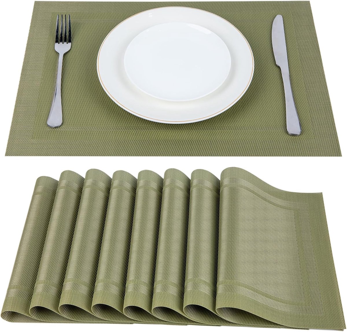 Placemats 45 * 30 cm, Olijfgroen | Wasbare geweven placemats vinyl placemats, antislip, hittebestendig, antifouling, voor keuken eettafel
