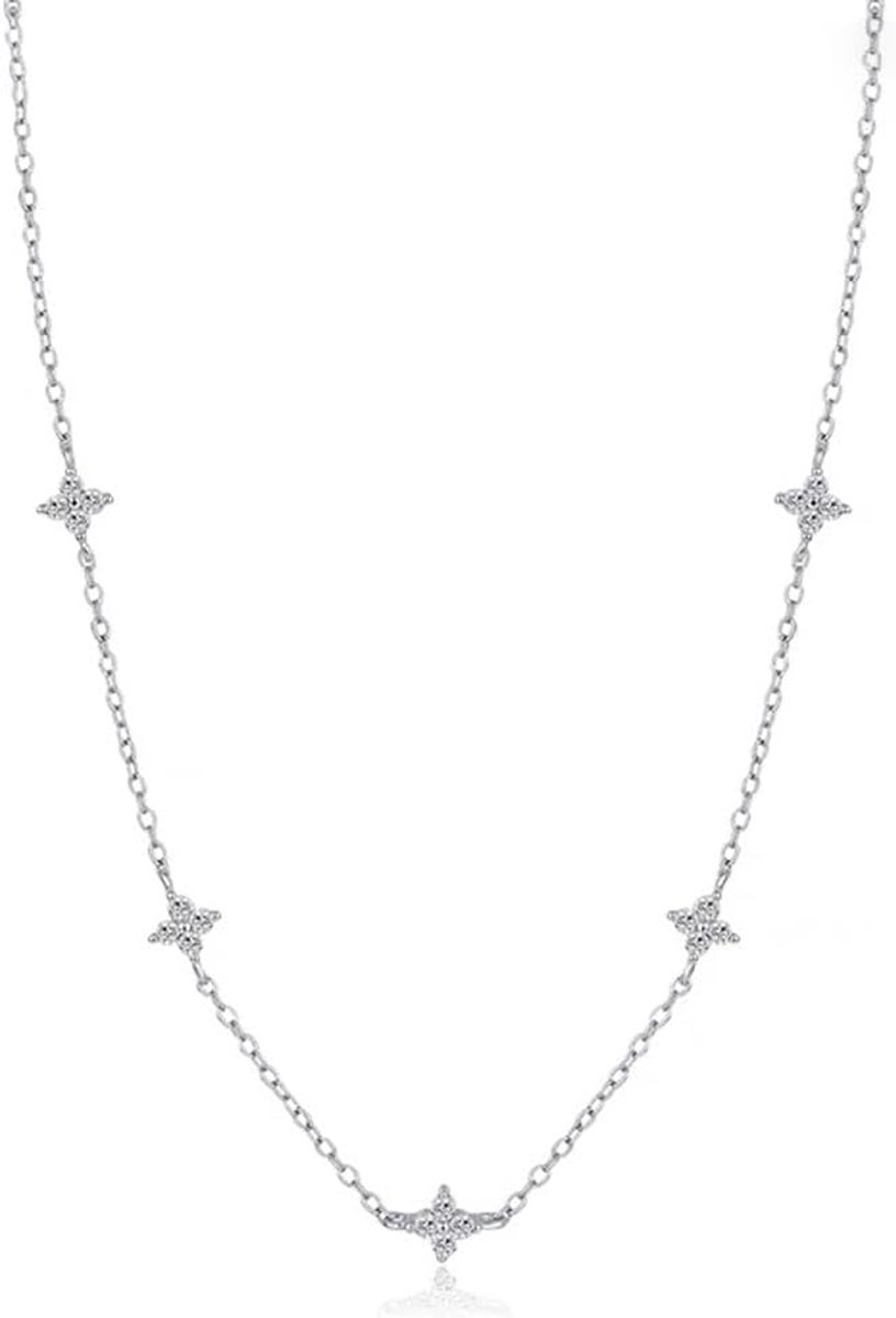 GAODECHA 1 stuk vrouwen platina ketting 41 cm kubieke zirkonia bloem choker ketting messing klavertje vier ketting Biryhday voor vrouwen dames van alle leeftijden, 41 cm, Koper, geen