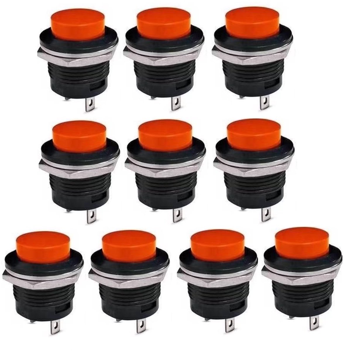 10 stuks momentane knoppen SPST 16 mm - drukknopschakelaar voor industriële besturing (6A/125V AC, 3A/250V) met 13mm knopdiameter (rood)