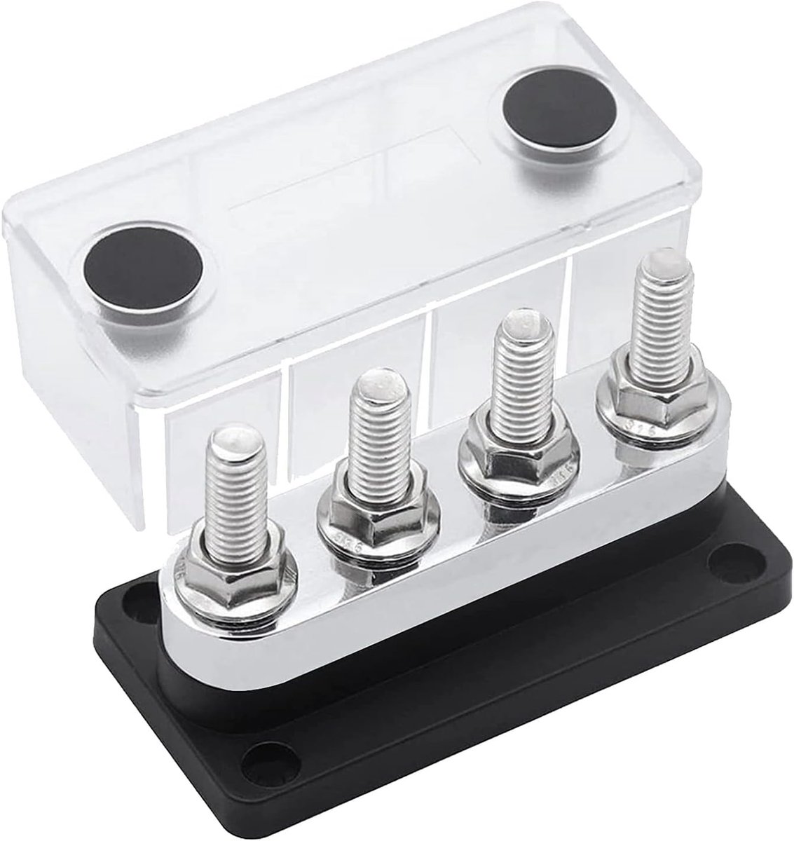 600 A Bus Bar 4 Stud (3/8 inch) M10 High Current Copper Busbar Terminal Block Marine DC 12 V 24 V 48 V met Cover (zwart)