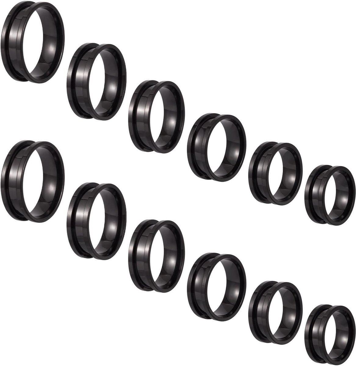 12 stuks 8 mm dunne 201 roestvrijstalen gegroefde ring 6 maten zwart gepolijst ringkern leeg voor inlegring juwelen maken comfortabele gegroefde vingerring binnendiameter 17~22 mm