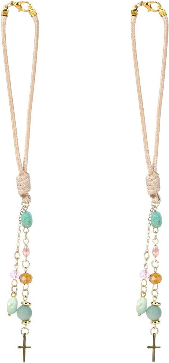 2 stuks kruis auto-accessoires schattig kruis hangornament van natuurlijk amazoniet in boho-stijl achteruitkijkspiegel decoratieve hangers in boho-stijl