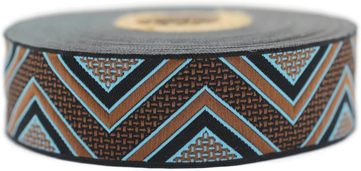 Jacquard lint geweven bruin en zwart chevron 10 m x 25 mm - rollen borduurlint voor naaien decoratie 25706-V5