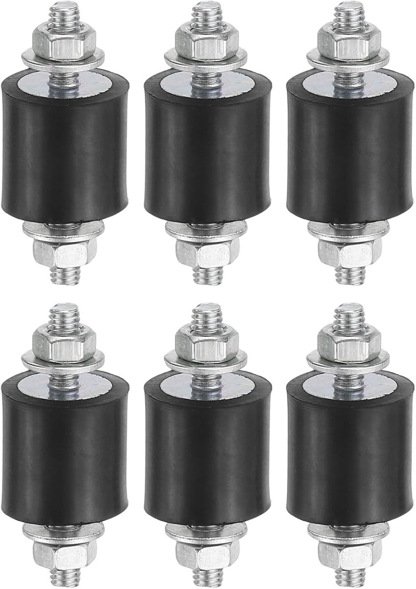 15x15mm rubberen noppen schokdemper, 6 stuks M6 rubberen isolatorbevestigingen cilindrische anti-vibratie isolatorbevestigingen met moeren voor garage motor luchtcompressoren motoren (VV-type)