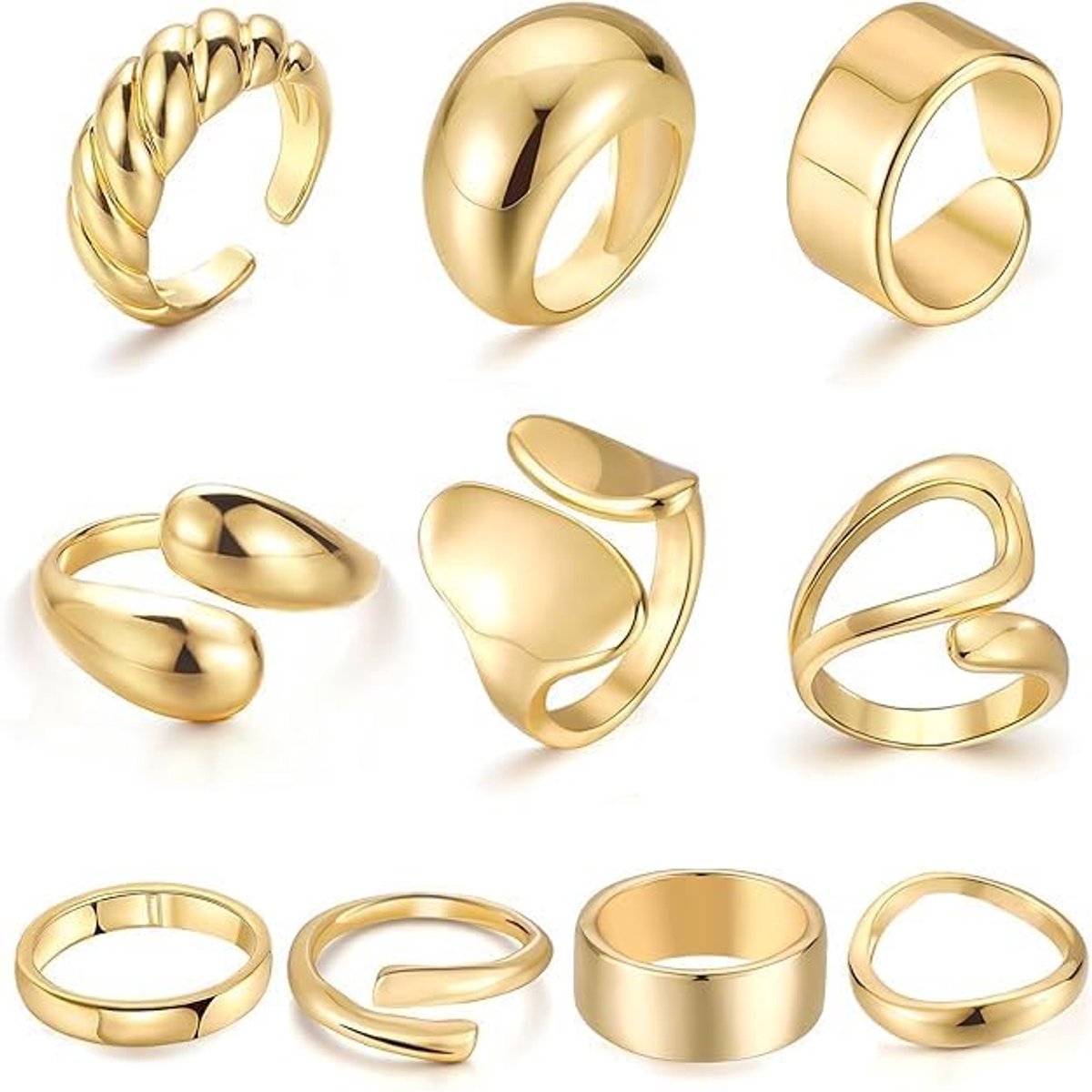 Ringen voor dames, aanslagvrij, 18 karaat verguld, massieve, stapelbare ringen, statement ringenset voor dames