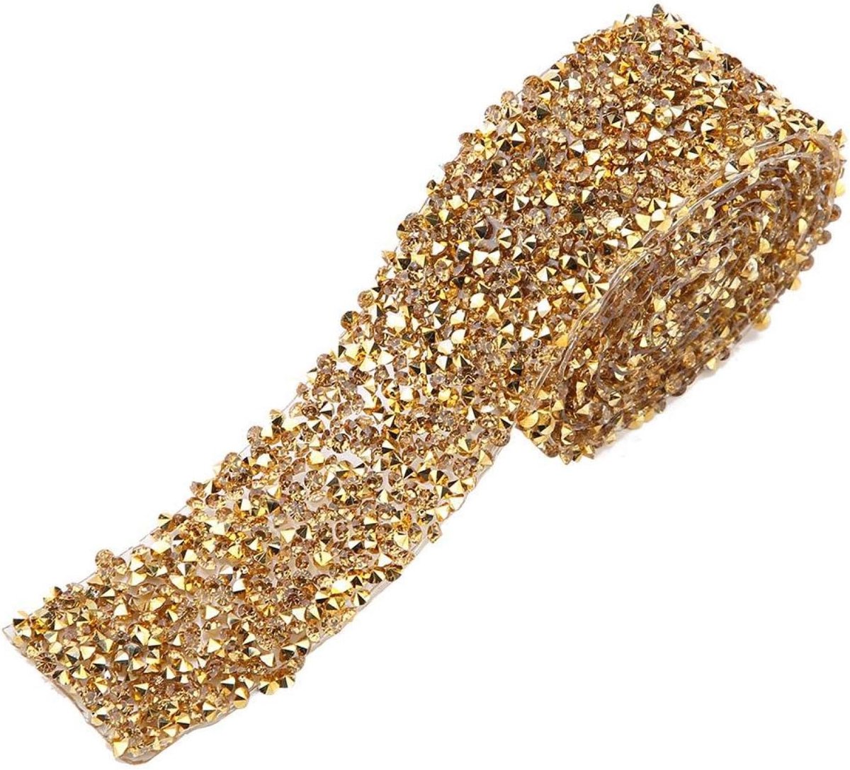 1yard 30mm Diamanten Lint Wrap Roll Sparkle Crystal Strass Lint Decoratie Kan worden Gebruikt voor DIY Decoratie Activiteiten(Goud)
