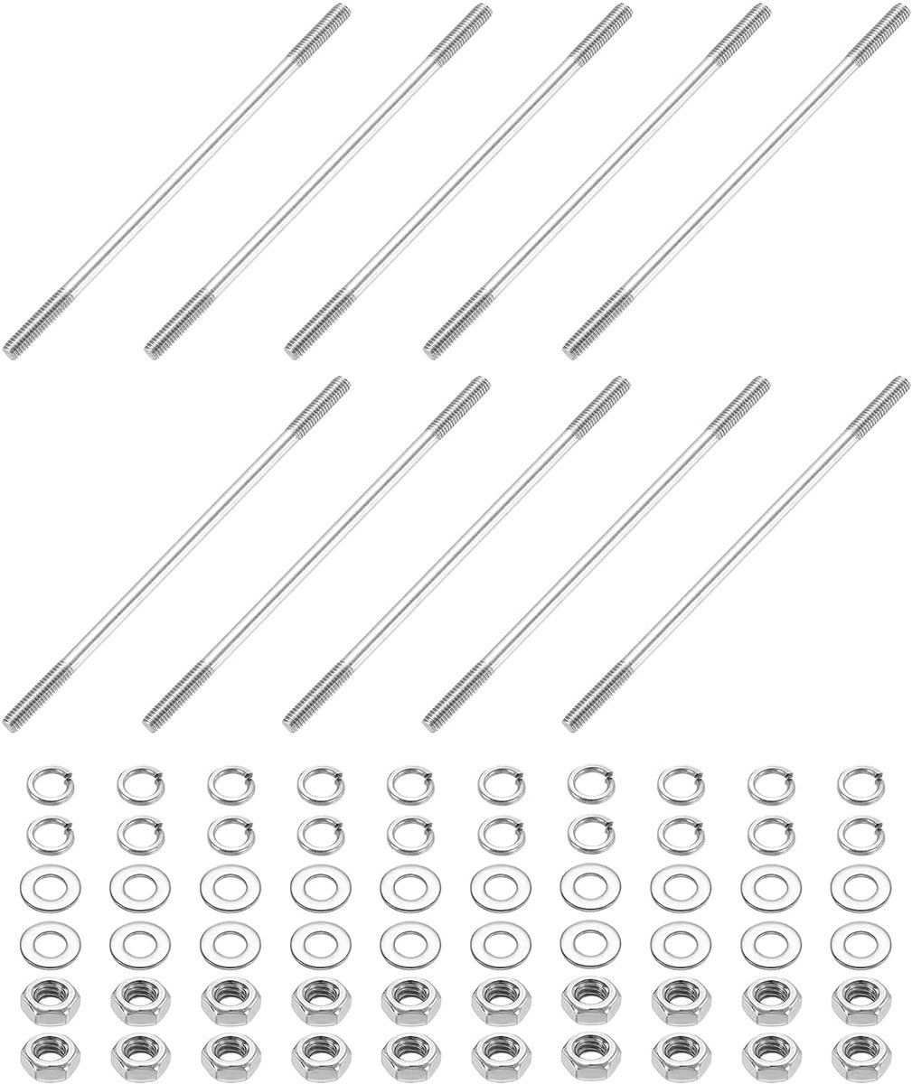 10 stuks dubbele draadstangen, M4 x 100 mm, 304 roestvrij staal, stangen met dubbele schroefdraad met moeren en platte sluitringen en dubbele schroefdraadstang voor thuis