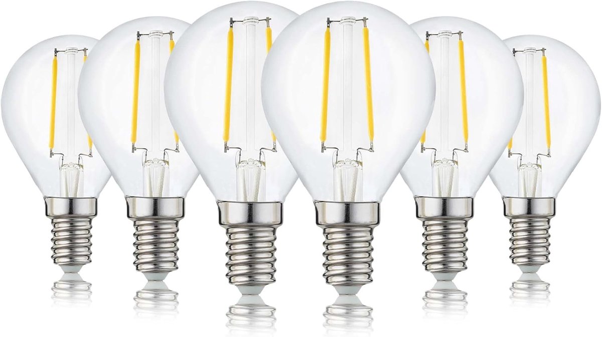 E14 gloeilamp LED warm wit 6-delige set 2,2 watt, G45 gloeilamp heldere druppelvorm, spaarlamp vervangt gloeilamp E14 LED warm wit 25 watt, lampen met 2700k en 250lm 220797