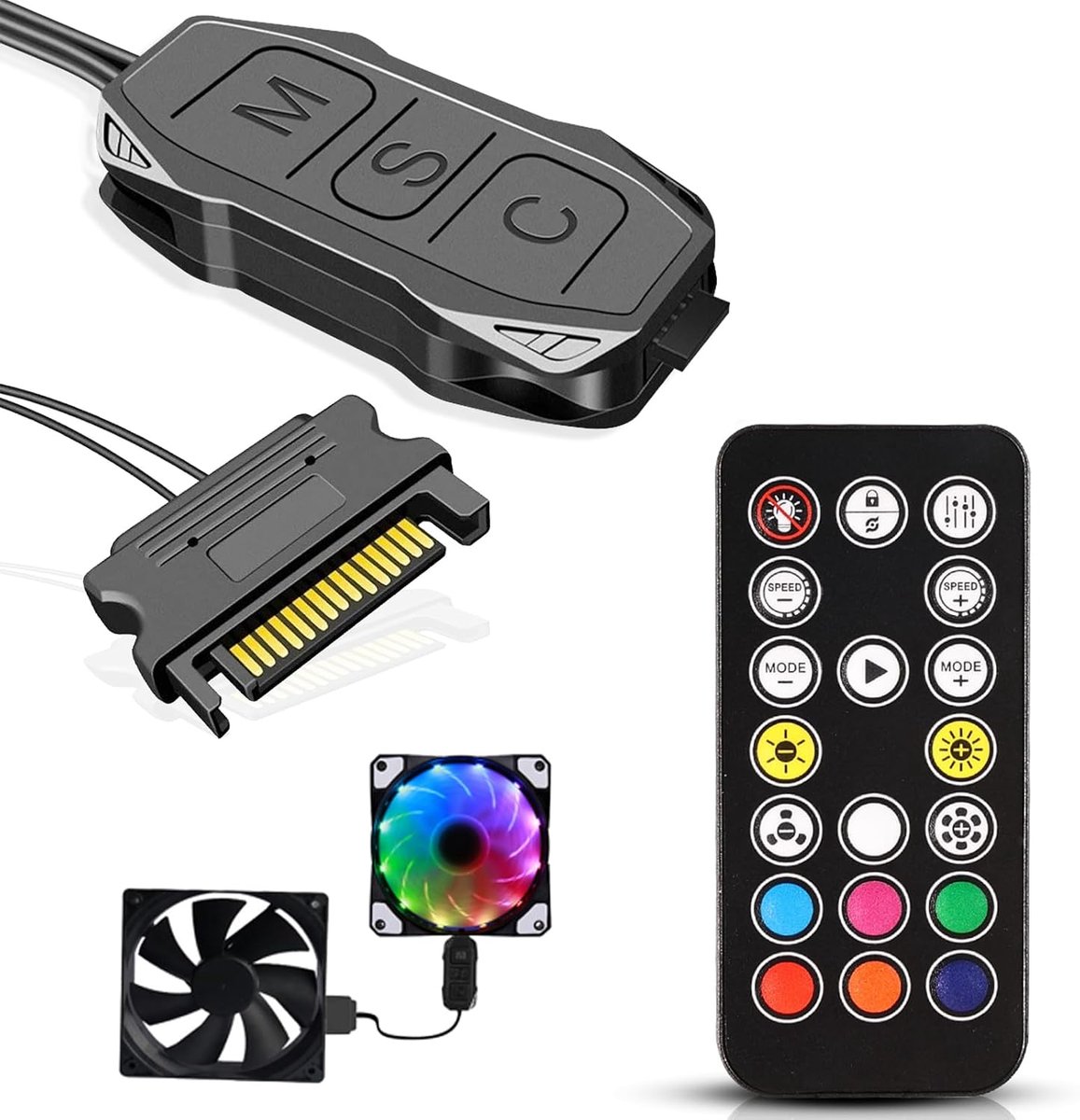 Controller met afstandsbediening, 5V 3-pin SATA Power RGB Fans Controller, 17 toetsen afstandsbediening Switch RGB Fan Hub voor DIY-ventilatoren, besturing van verlichting en lichtleisten