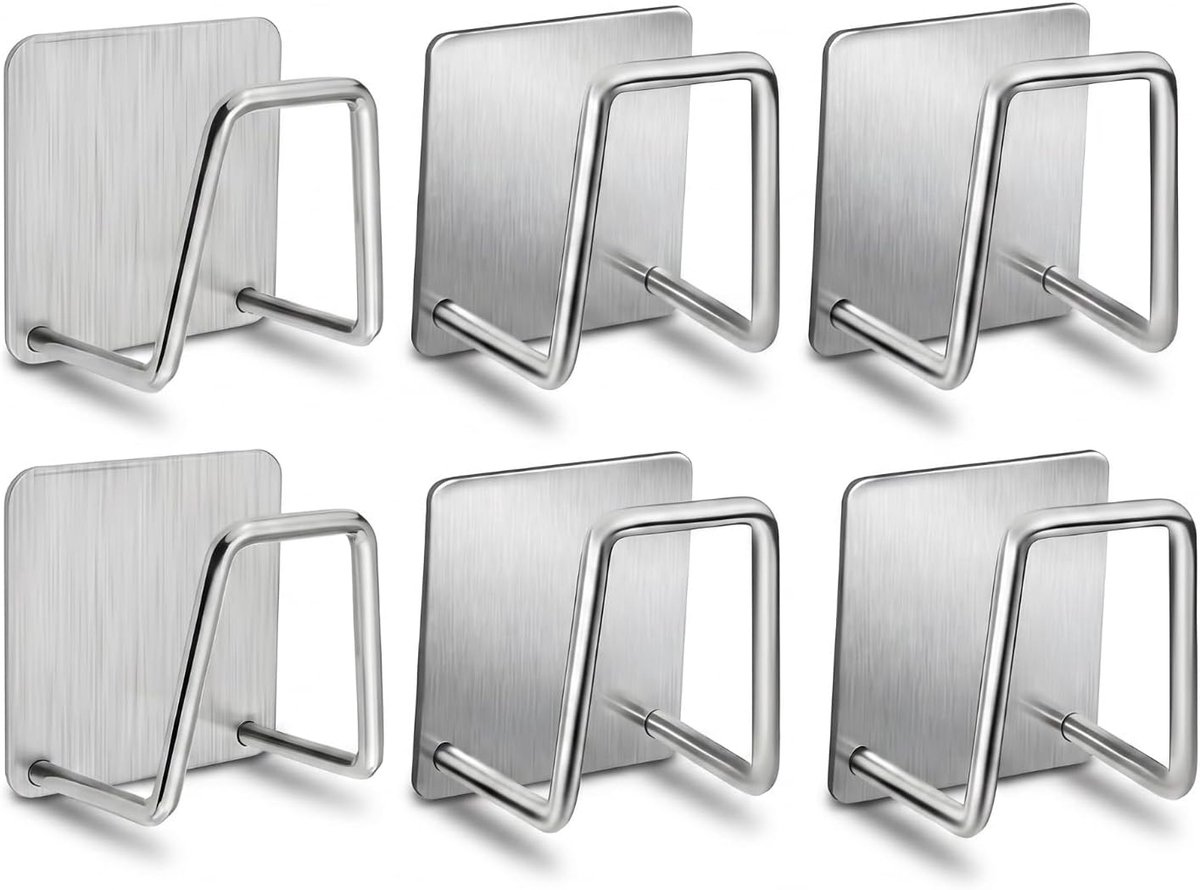 6 stuks sponshouders van 201 roestvrij staal, zelfklevende afwassponshouder zonder boren, afvoerhouder voor sponzen, potenreiniger, badkameraccessoires, keuken en badkamer