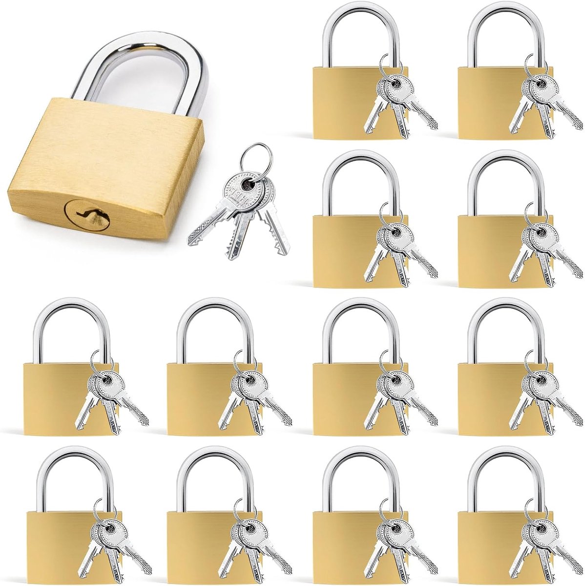 Hangsloten, klein, 30 mm, slot met sleutel, hangslot met sleutel, messing hangslot met 36 toetsen, hangslot voor koffer, kasten, kluisjes