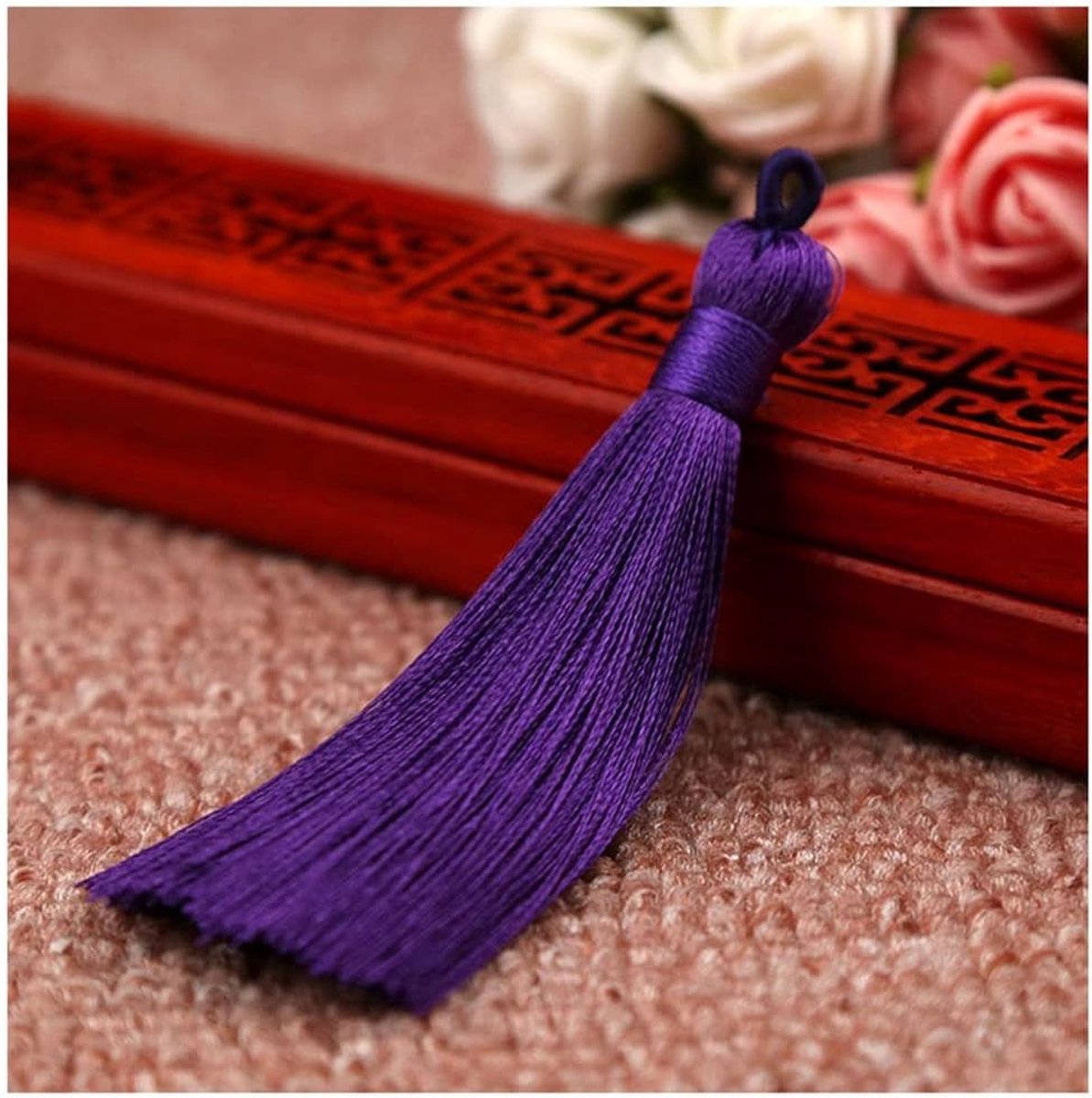 Kwastjes handgemaakte hangers franjes met ijs-zijdeachtig koord lussen floss bladwijzer kwastjes voor sieraden, souvenir doe-het-zelf kleding handwerk accessoires paars