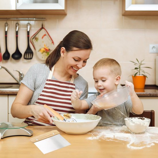 Deegschraper, Deense deegbezemset, deegkaart van roestvrij staal, Deense deeggarde, zuurdeegaccessoires, deegspatel, broodbakset voor amateurbakkers, voor brood, pizza, pannenkoeken, houtkleur — afbeelding 3