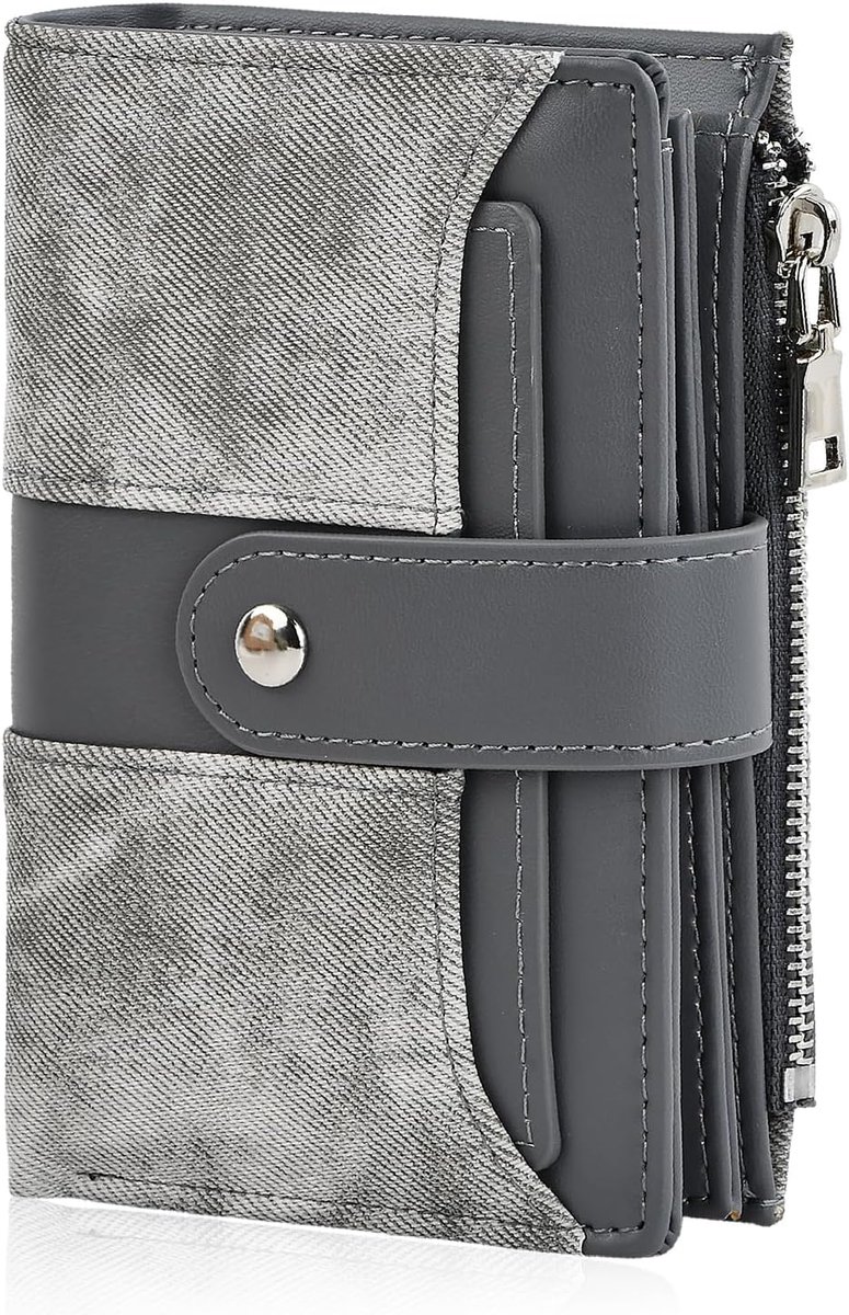 Dames Kleine PU Lederen Munt & Kaart Portemonnee – Ritsvak, Kaarthouder Portemonnee, 14 × 9 × 4 cm, voor Werk, Reizen of Cadeau voor Haar, Grijs, 14 x 9 cm, Hedendaags