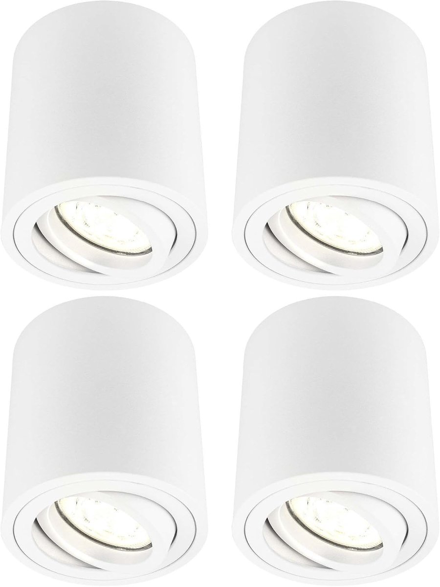 4 stuks LED opbouwspot wit rond 3W warm wit dimbaar | met lichtbron geleverd; voor plafond hal keuken en woonruimte