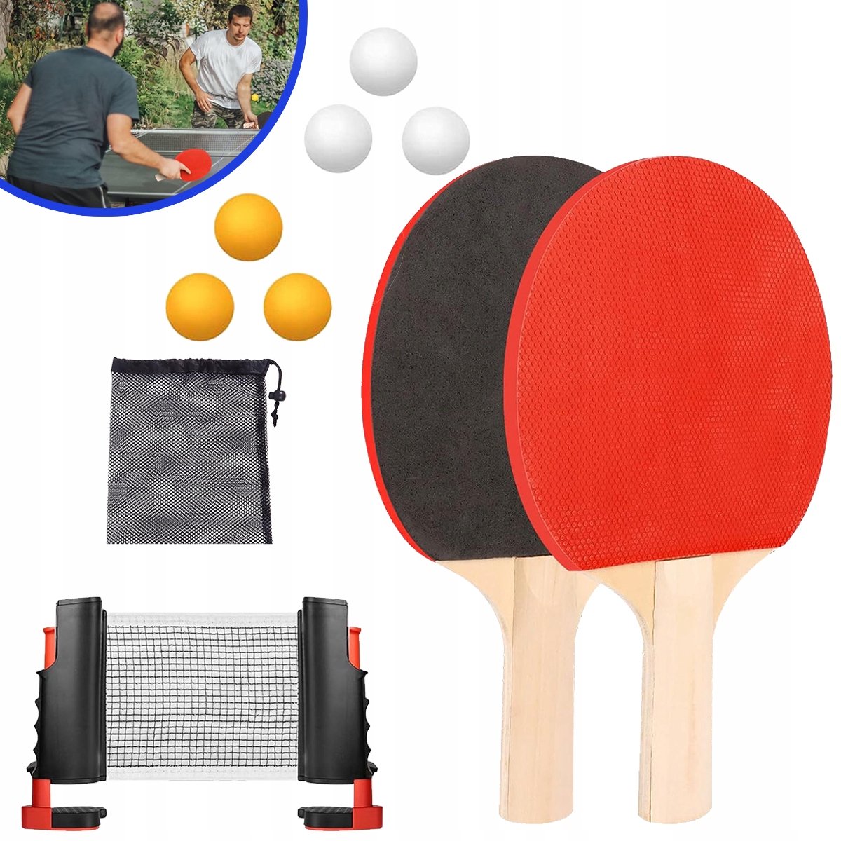 Merkloos Tafeltennis Set: 2 Batjes, 6 Ballen, Uitschuifbaar Net & Tas