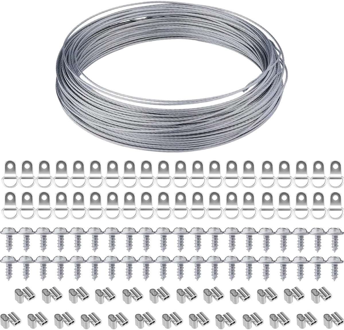 Foto haakjes set - RVS hangdraad - D-ring haken - Voor schilderijen en spiegels - ShopVlot