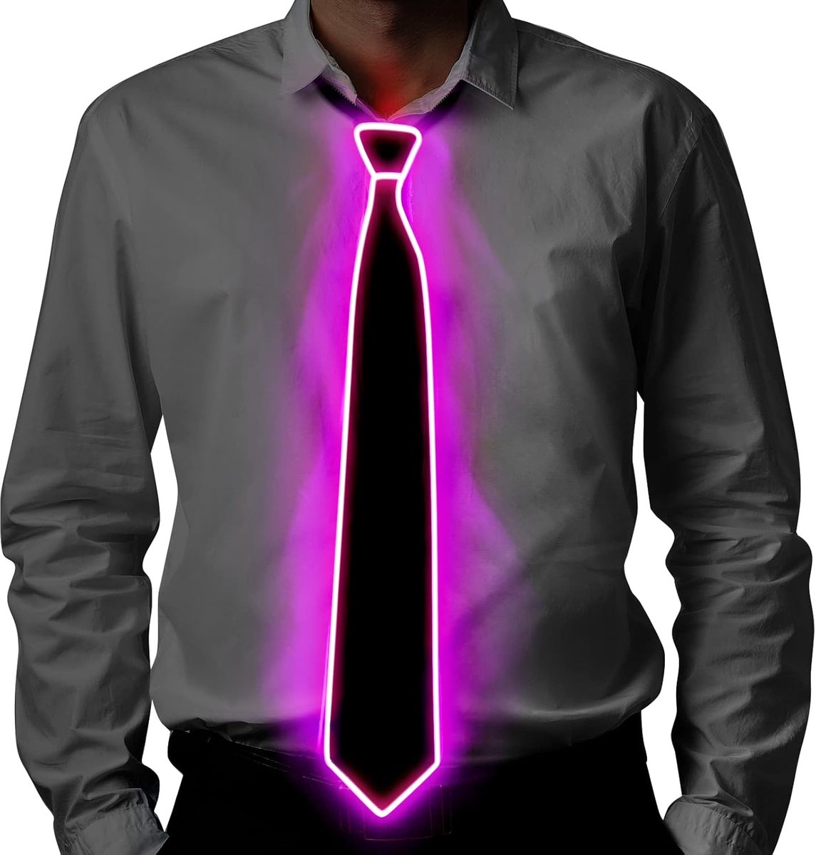 SnelShoppen - LED Lichtstrik voor Mannen met Voedingskabel, 3 Flitsmodi, Verstelbare Lichtenstrik met Rits voor Feest, Bar, Halloween, School - Roze