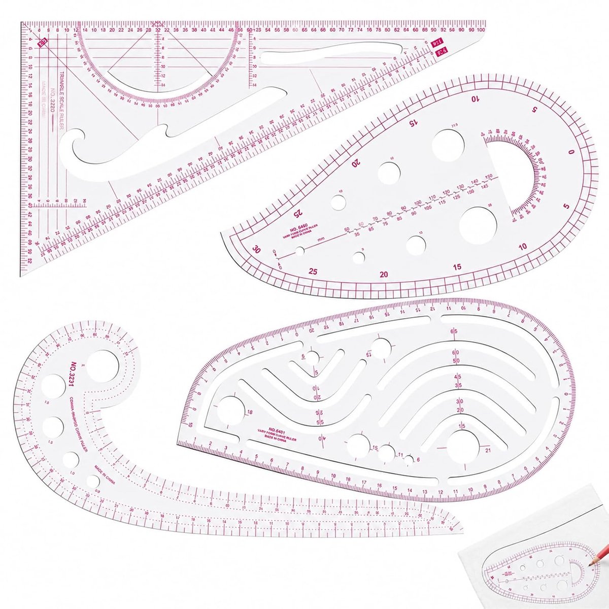 Snijlijnen set 4-delig - Buigbare liniaal - Roze naailijnen - Perfect voor patroon snijden - ShopVlot