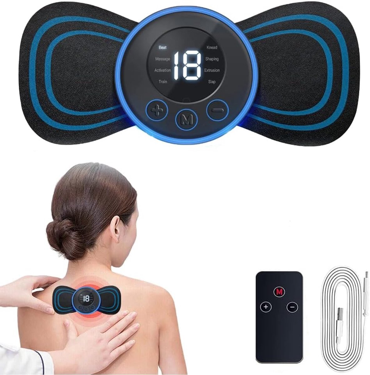Nekmassager, 8 Modi en 19 Intensiteiten - Mini Nekmassager met Digitaal Display - Afstandsbediening - ShopVlot