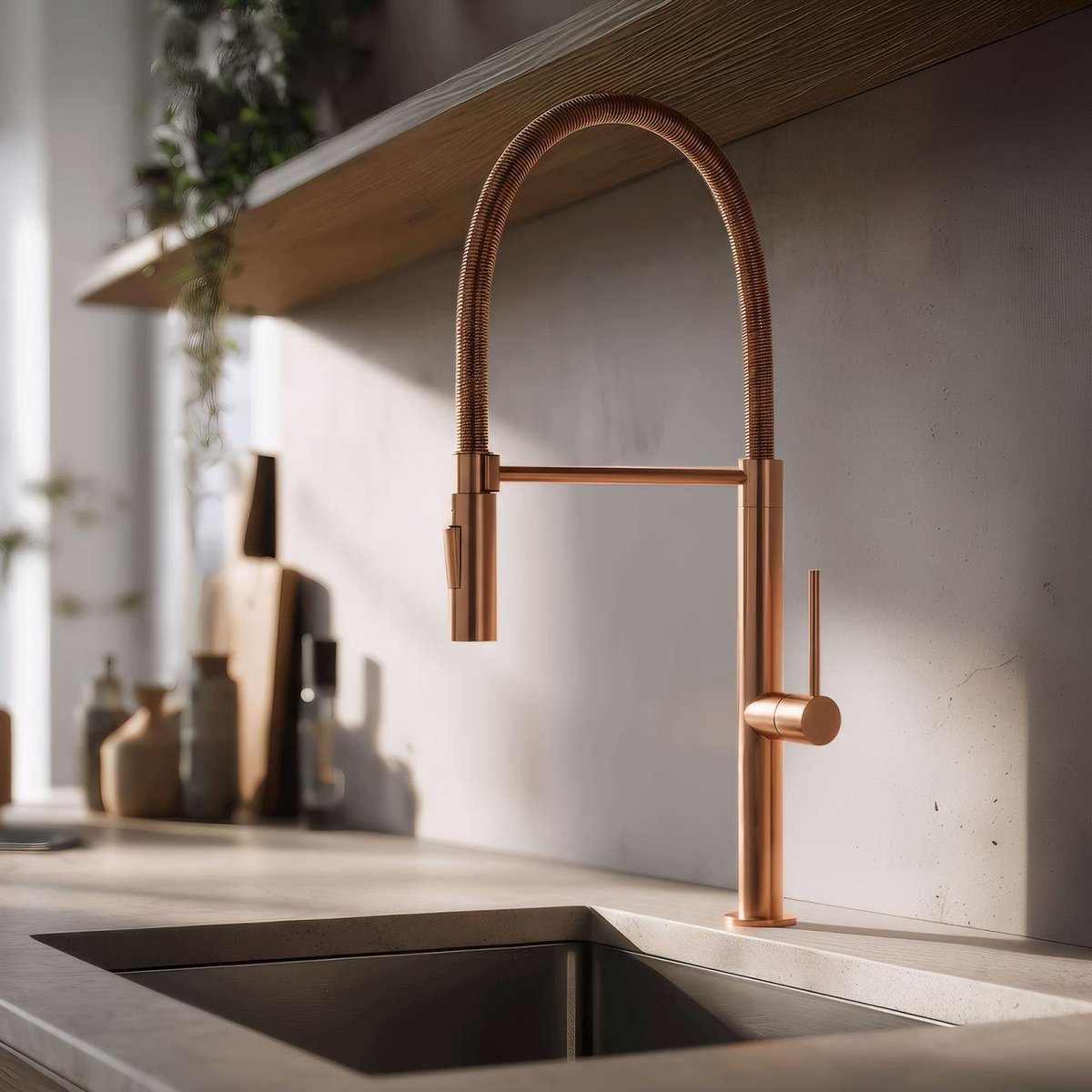 Pure.Sink Luxion Koperen keukenkraan profi met flexibele uitloop en 2 straalsoorten PLXFLEX-62